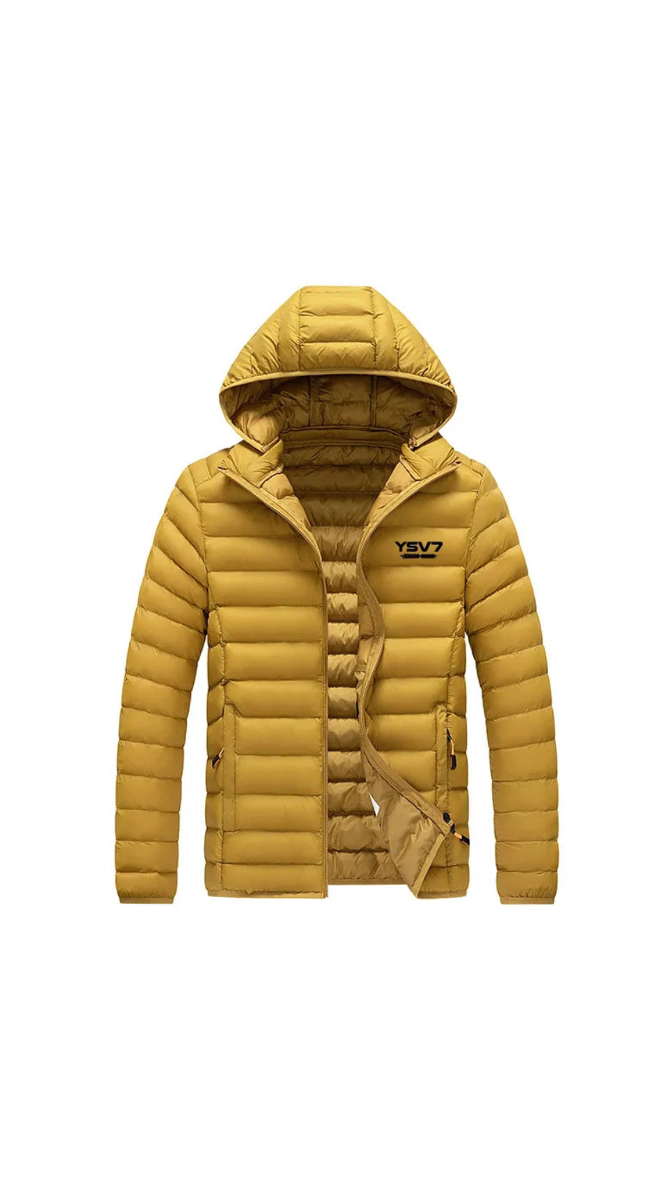 UNISEX PADDED GOLD REMOVABLE HOODED FITTED JACKET