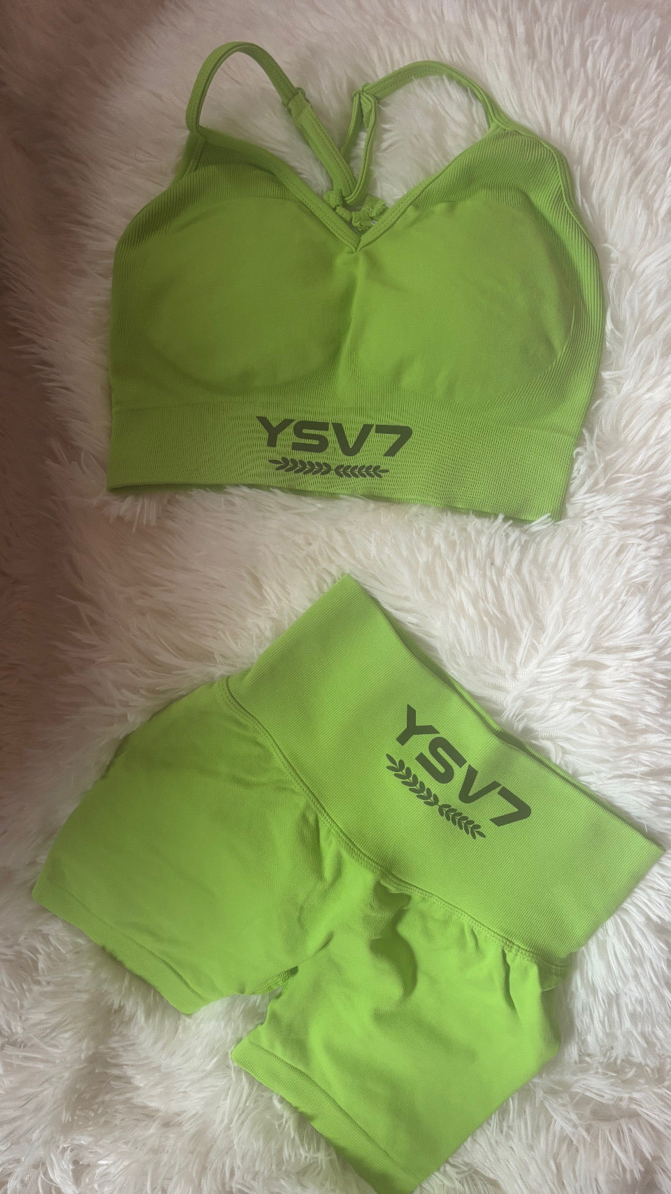 YSV7 Women's Neon Green Gym Bra Top and Shorts