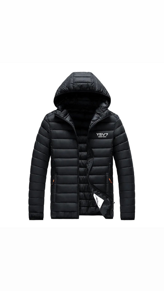 UNISEX PADDED BLACK REMOVABLE HOODED FITTED JACKET