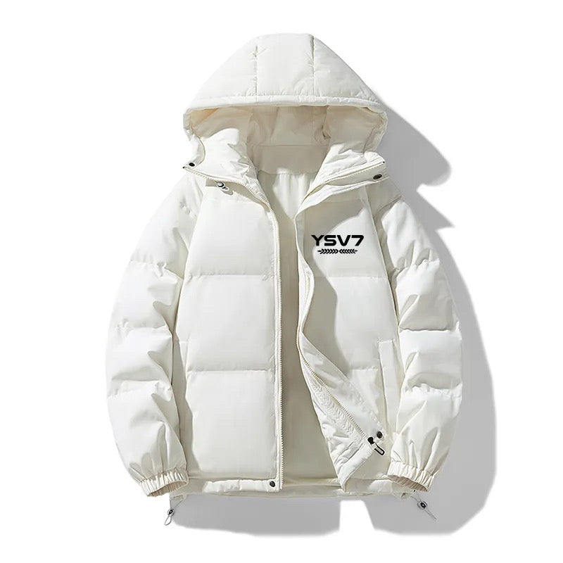 UNISEX PADDED WHITE REMOVABLE HOODED FITTED JACKET