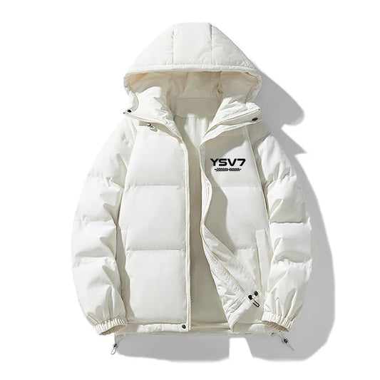 UNISEX PADDED WHITE REMOVABLE HOODED FITTED JACKET