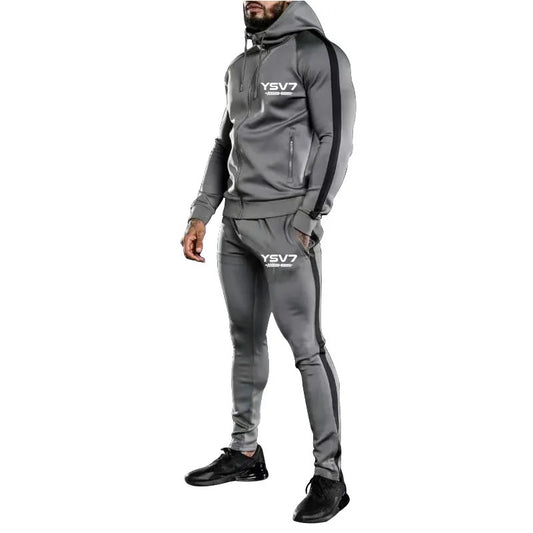 MENS DARK GREY HOODED FITTED TRACKSUIT