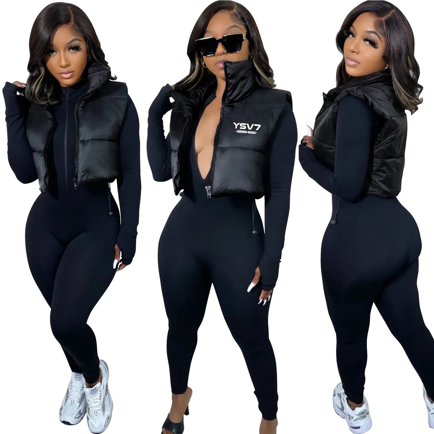 WOMENS BLACK HIGH NECK CROP PUFFER BODY WARMER WITH DRAWSTRINGS