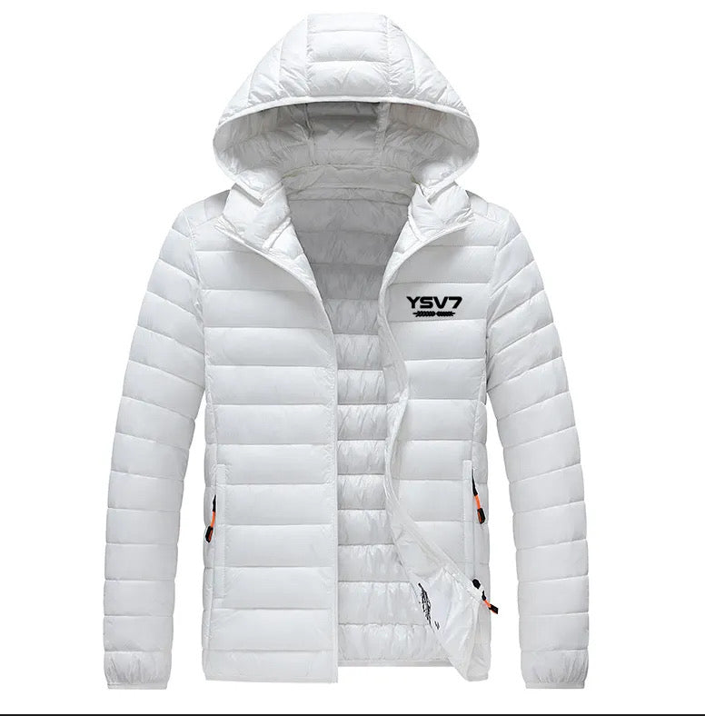 UNISEX PADDED WHITE REMOVABLE HOOD FITTED JACKET