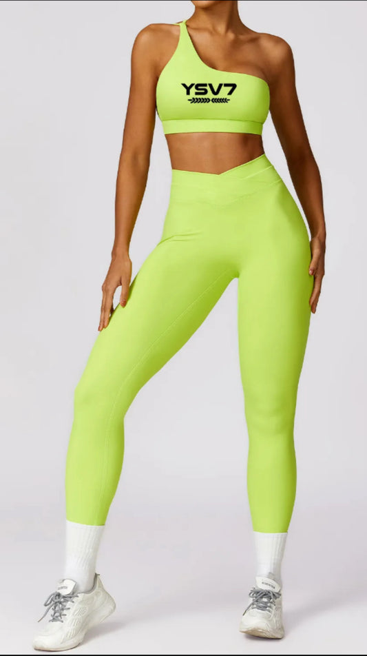 SHAPEWEAR CITRUS GREEN ONE SHOULDER STRAP GYM WORKOUT SET