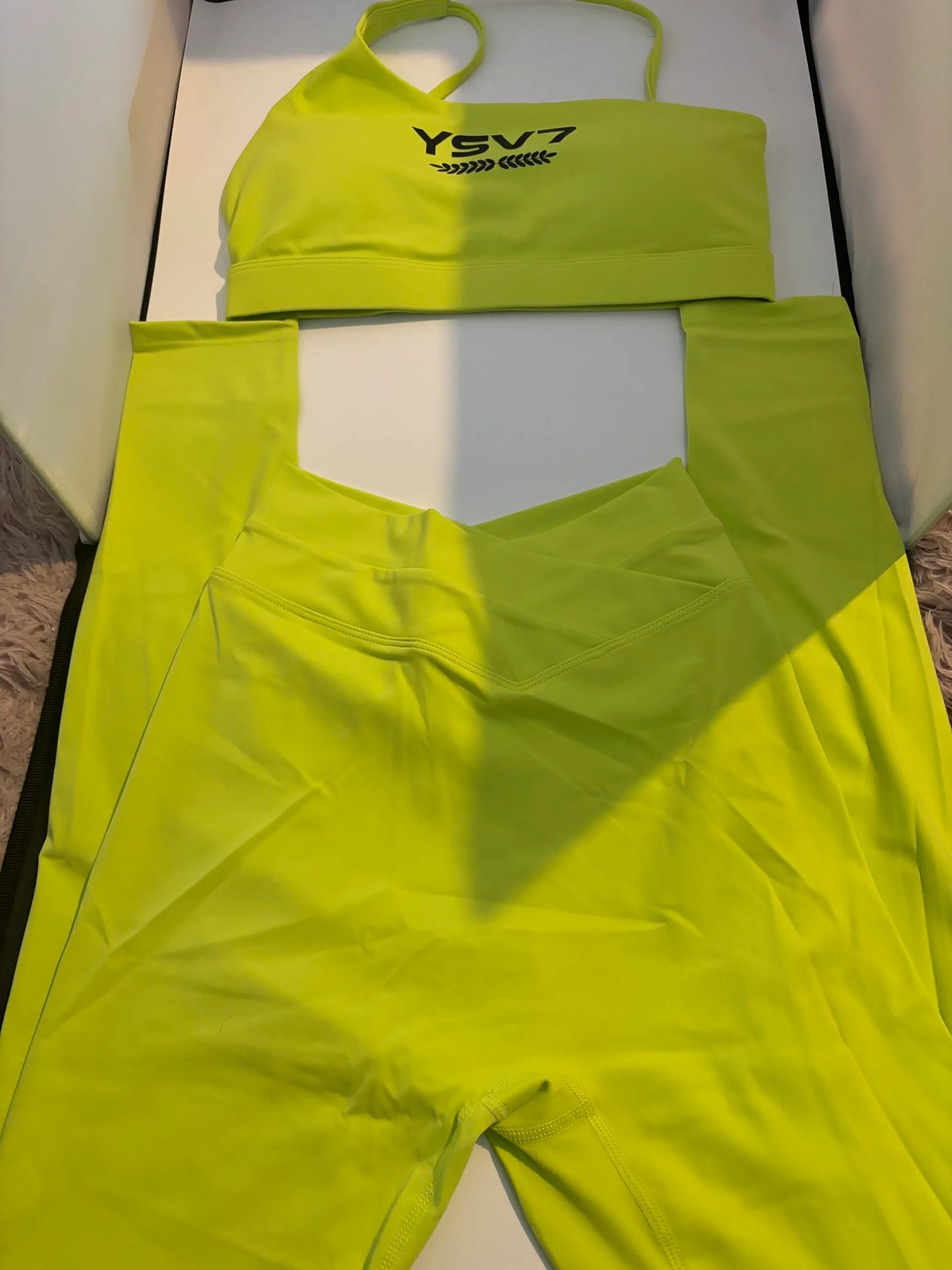SHAPEWEAR CITRUS GREEN ONE SHOULDER STRAP GYM WORKOUT SET