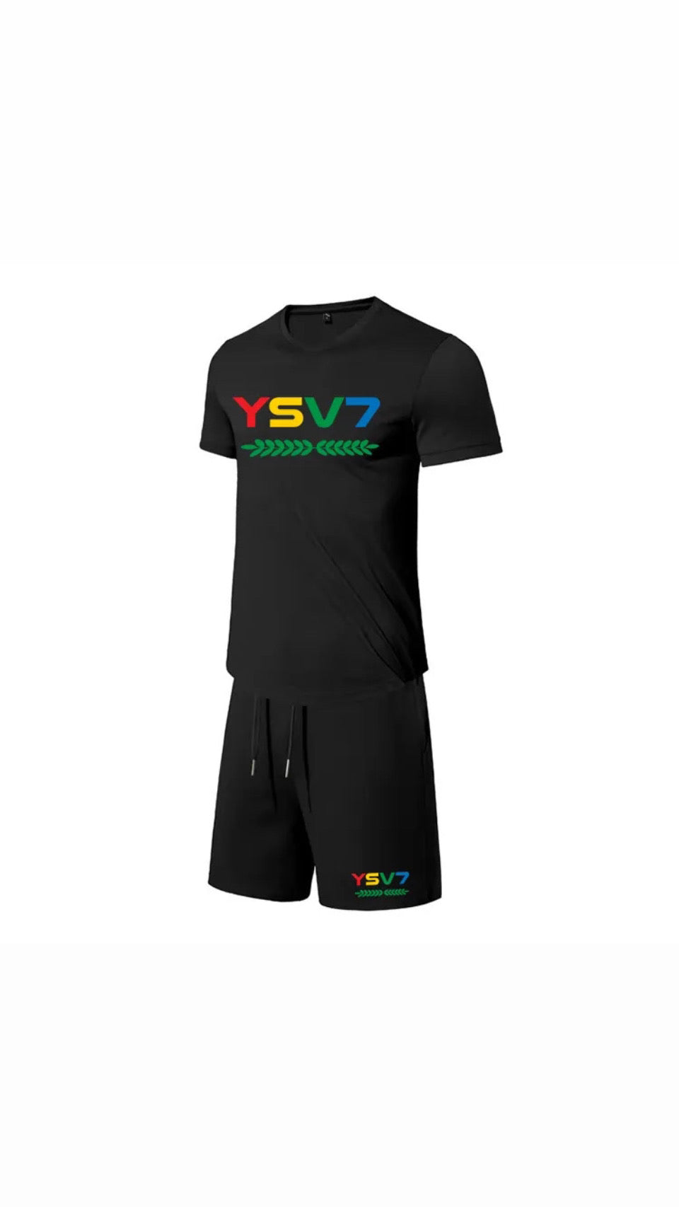 MENS BLACK FITTED COLOURFUL LOGO SHORT SET