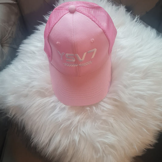 UNISEX BABY PINK MESH SNAPBACK CAP WHITE LOGO