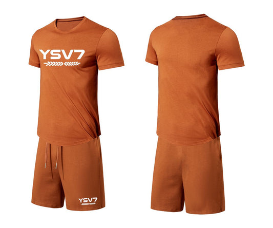 MENS BURNT ORANGE FITTED SHORT SET