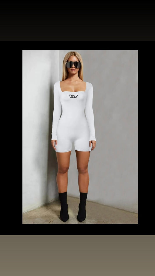 WOMENS WHITE LONG SLEEVED SHORT SHAPEWEAR UNITARD