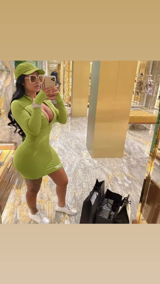 SHAPEWEAR BODYCON ZIPPED DRESS GREEN