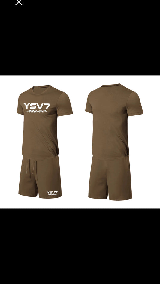 MENS DARK BROWN FITTED SHORT SET