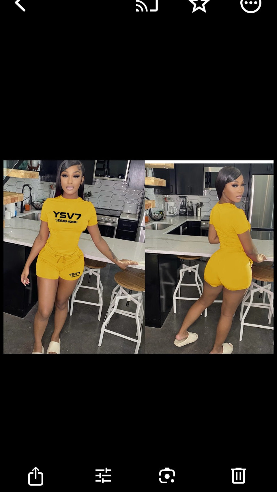 WOMENS MUSTARD YELLOW SHORT SET BLACK LOGO