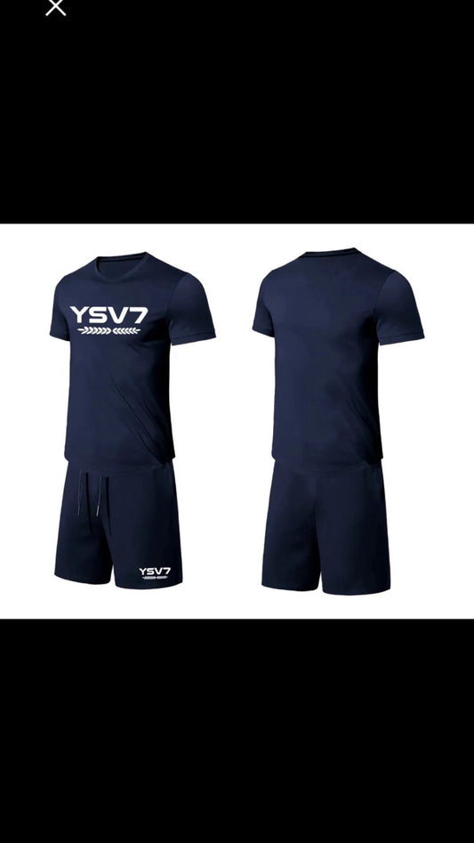 MENS NAVY BLUE FITTED SHORT SET