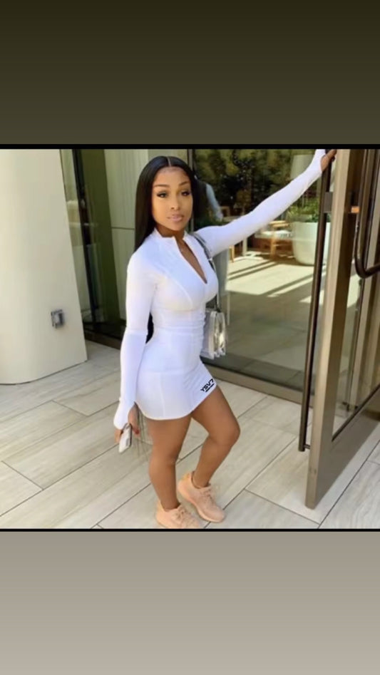 SHAPEWEAR BODYCON ZIPPED DRESS WHITE SIZE SMALL