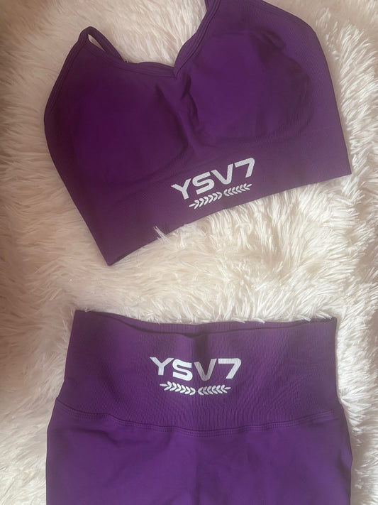 YSV7 Women's Purple Gym Bra Top and Shorts Set