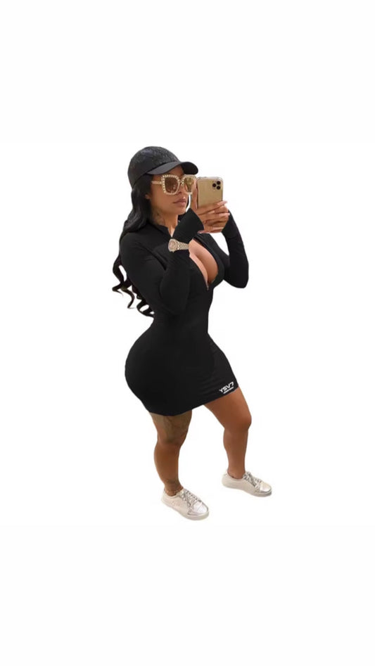 SHAPEWEAR BODYCON ZIPPED DRESS BLACK SIZE SMALL