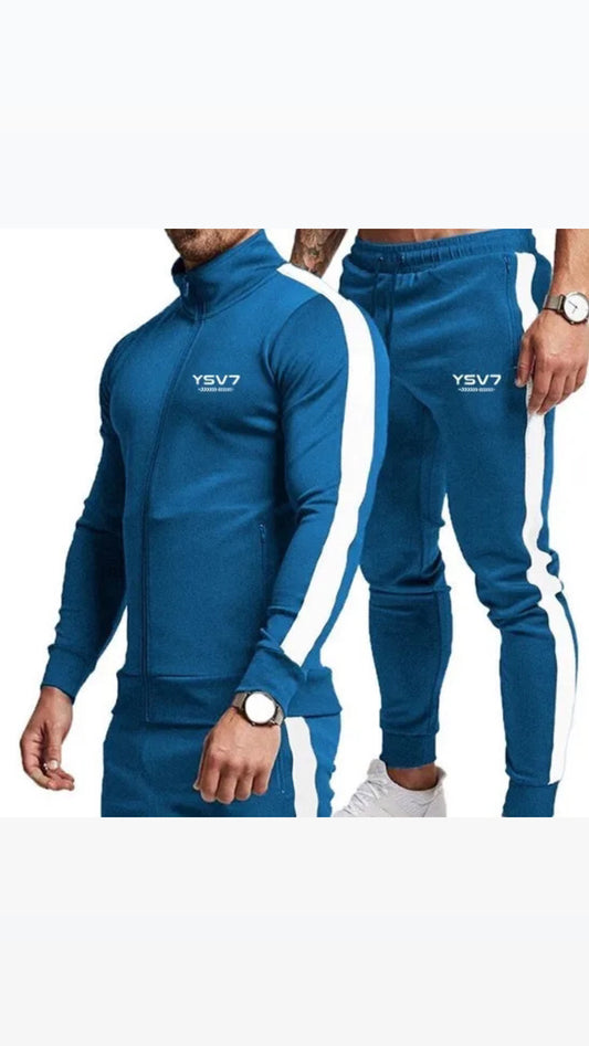 MENS ROYAL BLUE AND WHITE FITTED TRACKSUIT