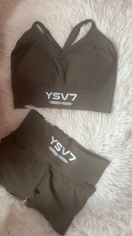 YSV7 Women's Dark Grey Gym Bra Top and Shorts