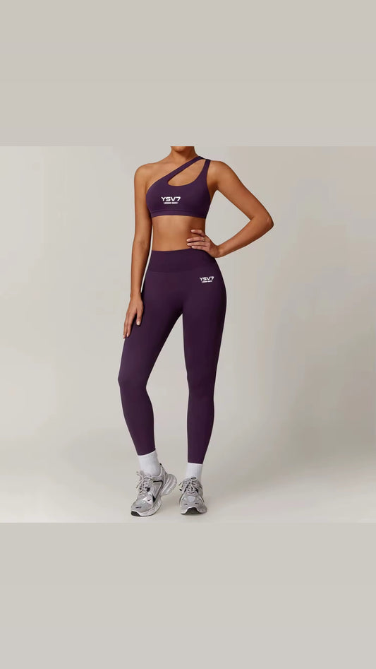 SHAPEWEAR THE COLOUR PURPLE ONE SHOULDER BRA TOP AND LEGGINGS