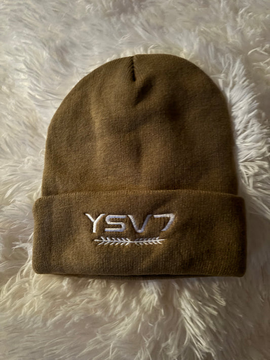 UNISEX KHAKI BEANIE EMBROIDERED WHITE LOGO
