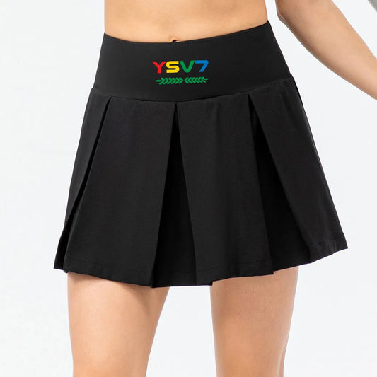 WOMENS BLACK TENNIS SKIRT COLOURFUL LOGO WITH FITTED SHORTS