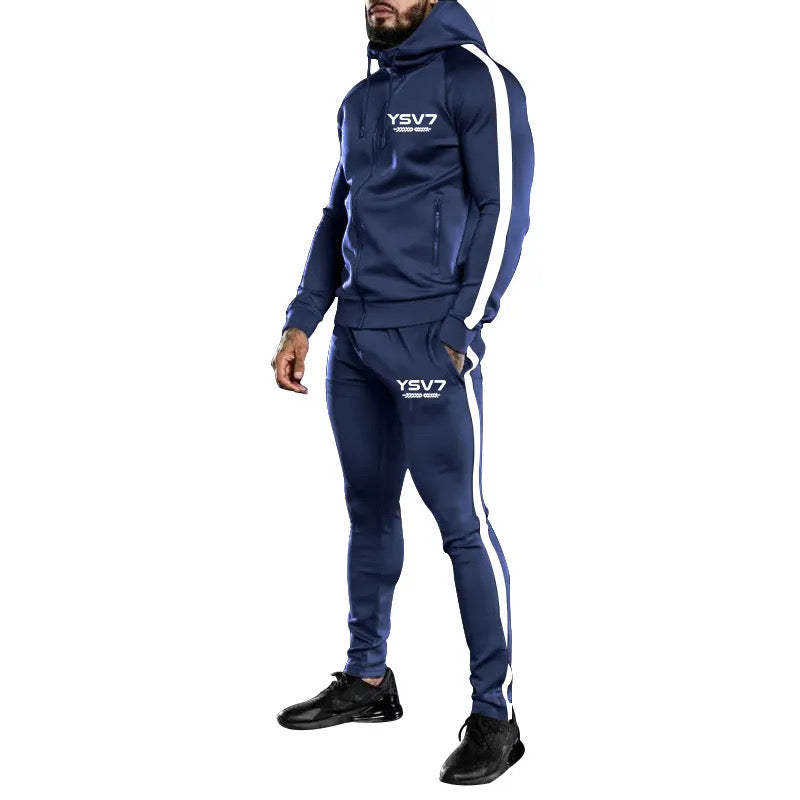 MENS NAVY HOODED FITTED TRACKSUIT