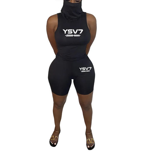 WOMENS MASK BLACK TWO PIECE SHORT SET