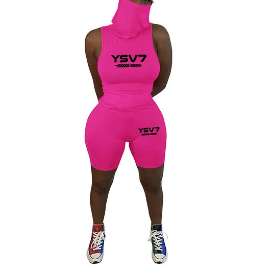 WOMENS MASK PINK TWO PIECE SHORT SET