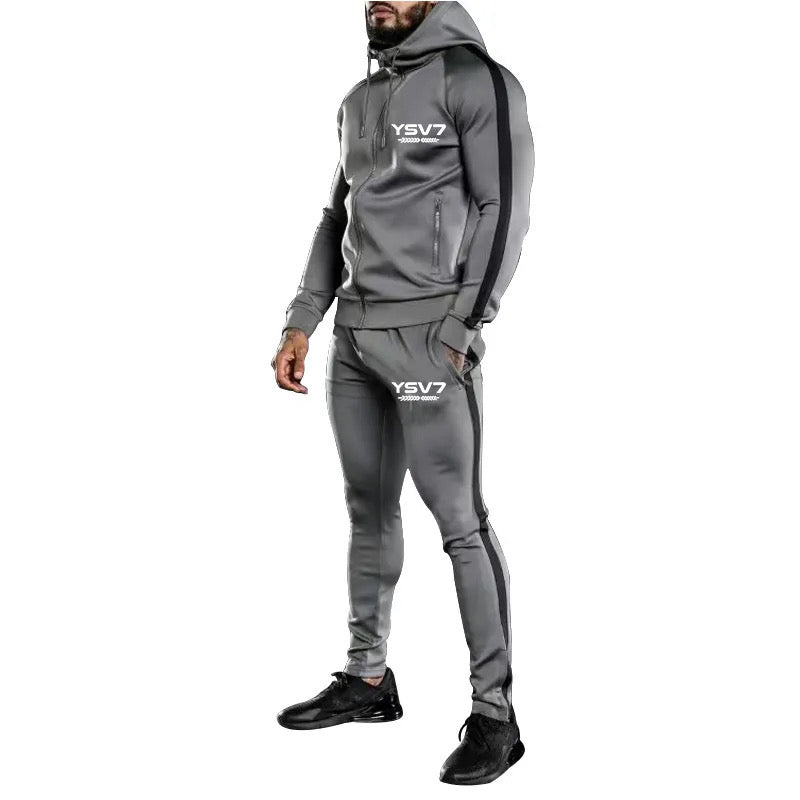 MENS GREY HOODED FITTED TRACKSUIT