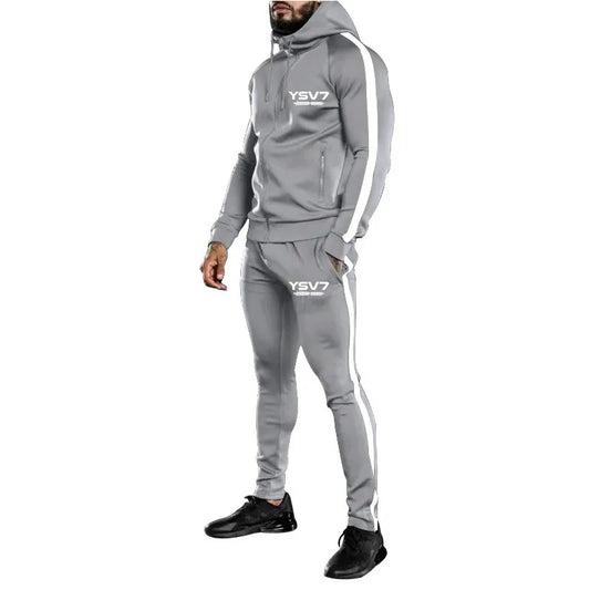 MENS SILVER GREY HOODED FITTED TRACKSUIT