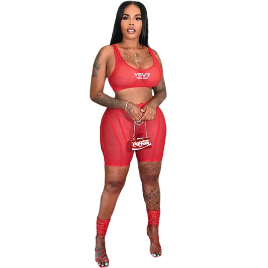 WOMENS RED SHEER SET