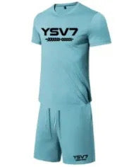 MENS TEAL BLUE FITTED SHORT SET