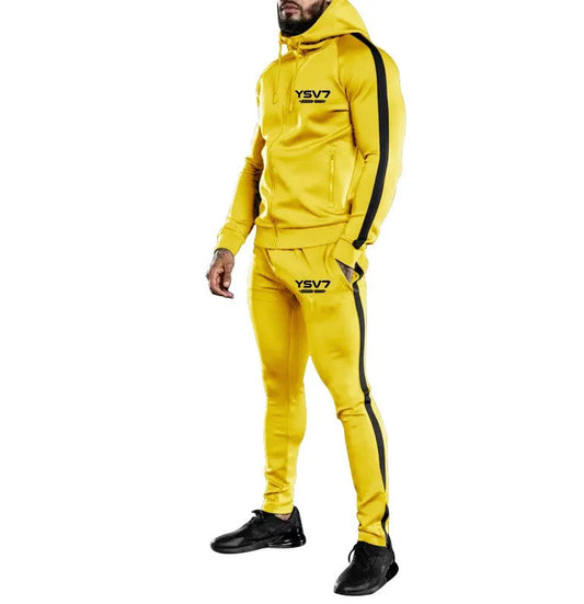 MENS YELLOW HOODED FITTED TRACKSUIT