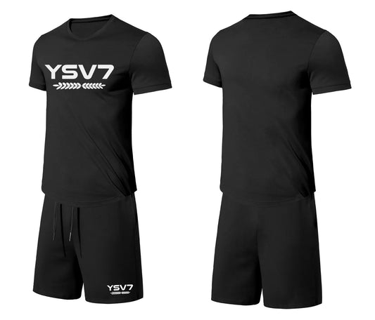 MENS BLACK FITTED SHORT SET WHITE LOGO