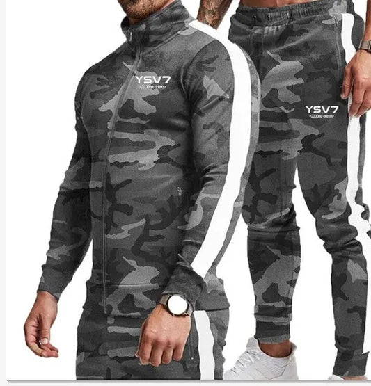 MENS CAMOUFLAGE GREY AND WHITE FITTED TRACKSUIT