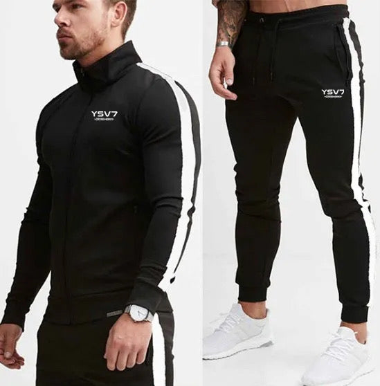 MENS BLACK AND WHITE FITTED TRACKSUIT