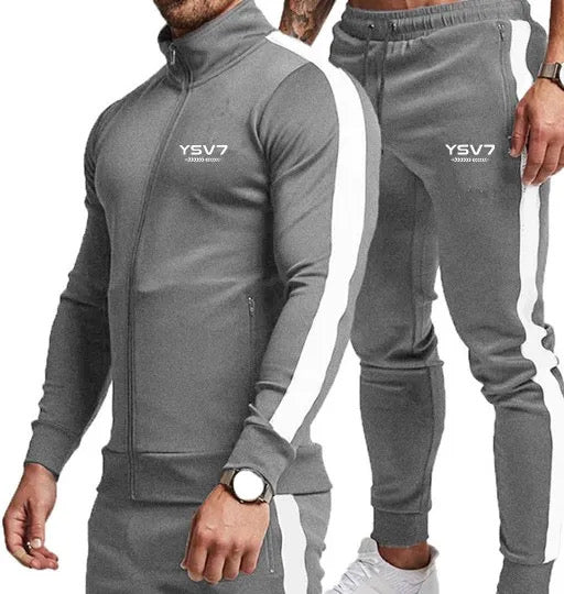 MENS SILVER GREY AND WHITE FITTED TRACKSUIT