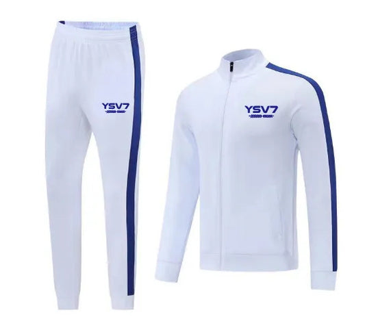 MENS WHITE AND BLUE FITTED TRACKSUIT