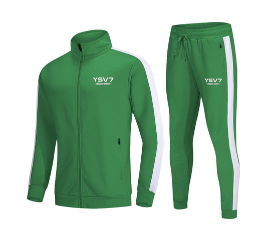 MENS BRIGHT GREEN AND WHITE FITTED TRACKSUIT