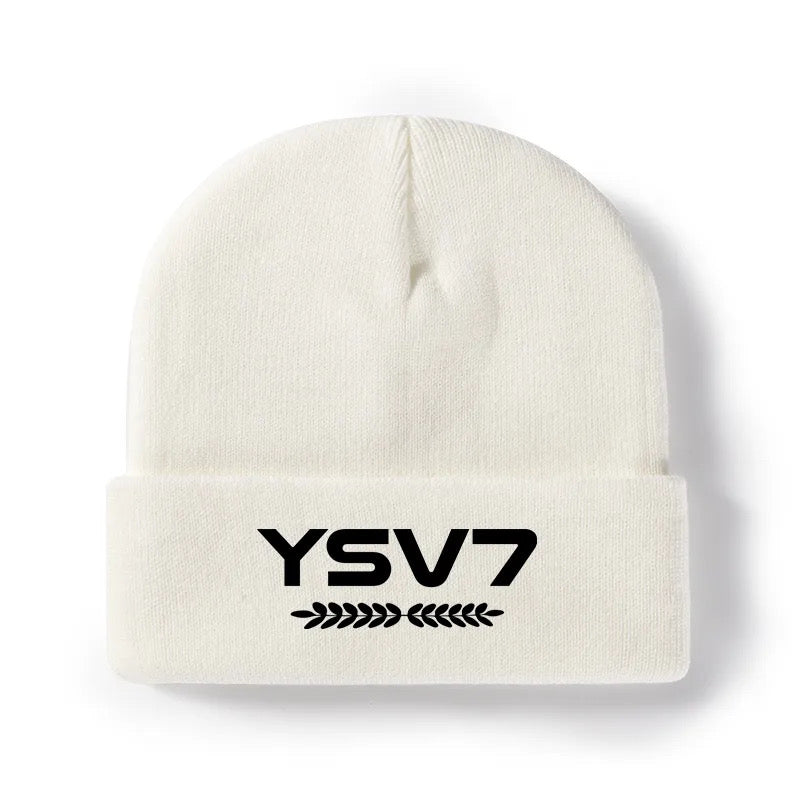 UNISEX WHITE BEANIE HAT EMBROIDRED BLACK LOGO