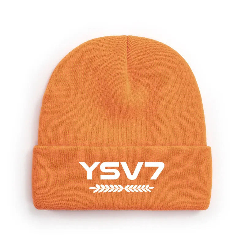 UNISEX ORANGE BEANIE EMBROIDERED WHITE LOGO