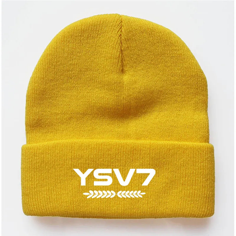 UNISEX MUSTARD YELLOW BEANIE EMBROIDERED WHITE LOGO