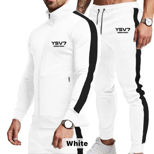 MENS WHITE AND BLACK FITTED TRACKSUIT