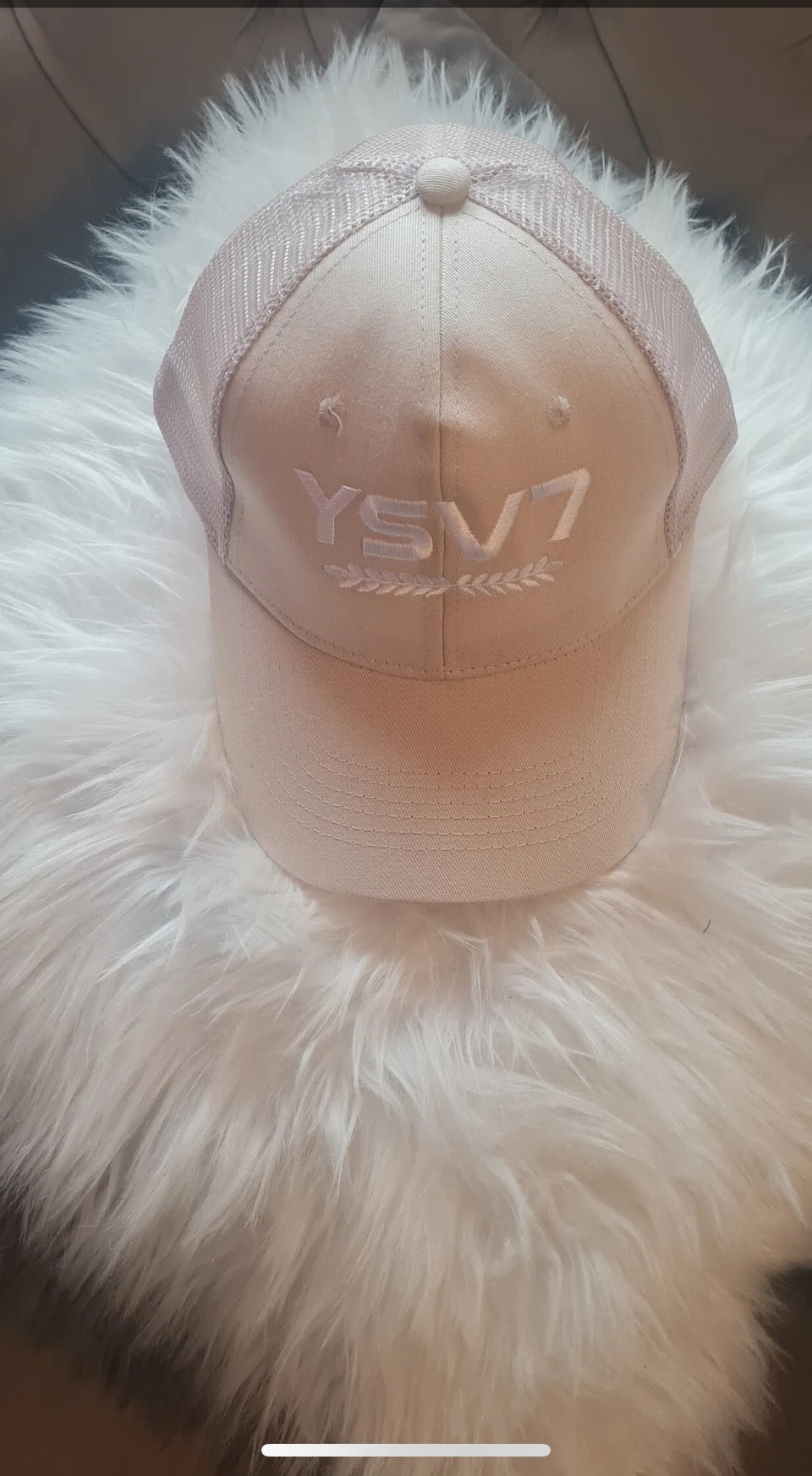 UNISEX BEIGE MESH SNAPBACK CAP WHITE LOGO