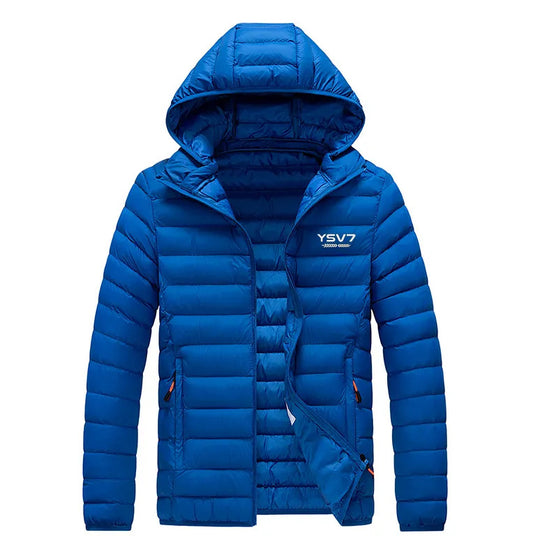 UNISEX PADDED COBALT BLUE REMOVABLE HOOD FITTED JACKET