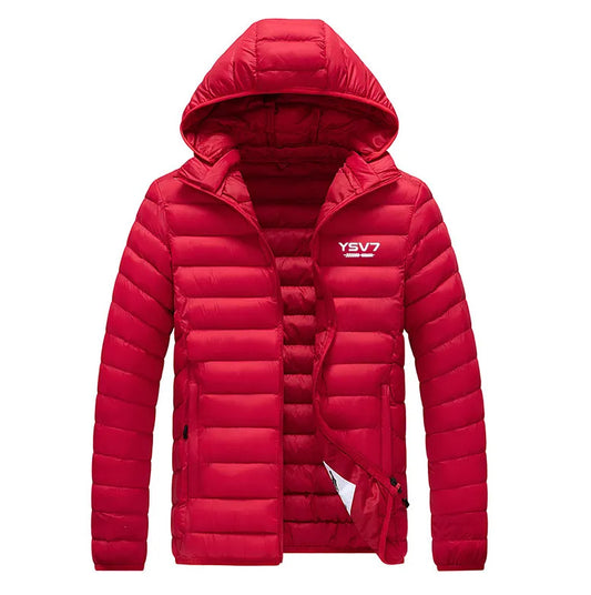 UNISEX PADDED RED REMOVABLE HOOD FITTED JACKET