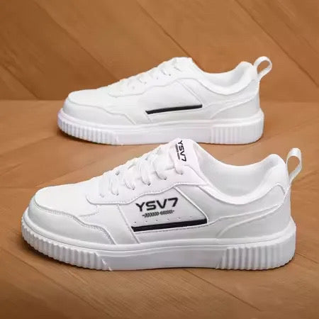 MENS WHITE YSV7 BLACK LOGO TRAINERS