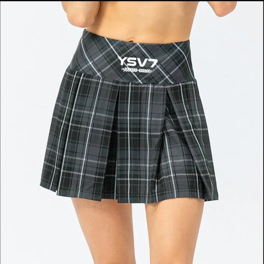 WOMENS TENNIS SKIRT DARK GREY BLACK WITH FITTED SHORTS