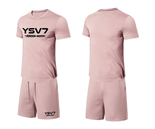 MENS DUSTY DUSTY PINK FITTED SHORT SET